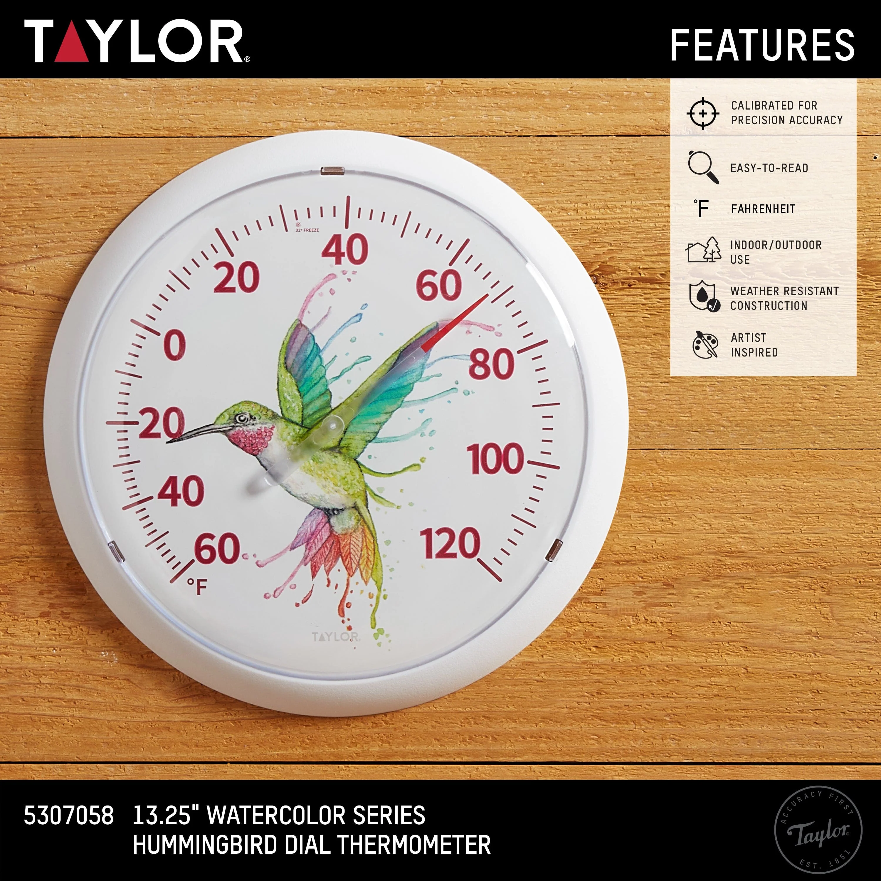 13.25" Round Dial Rainbow Droplets Hummingbird Thermometer 2 13.25" Round Dial Rainbow Droplets Hummingbird Thermometer