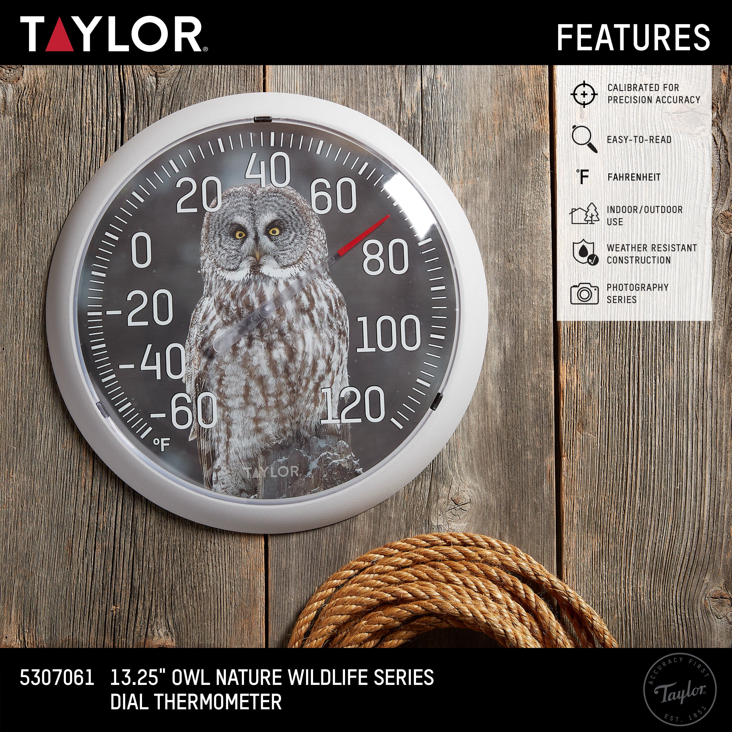 13.25" Nature Series Owl Thermometer 2 13.25" Nature Series Owl Thermometer