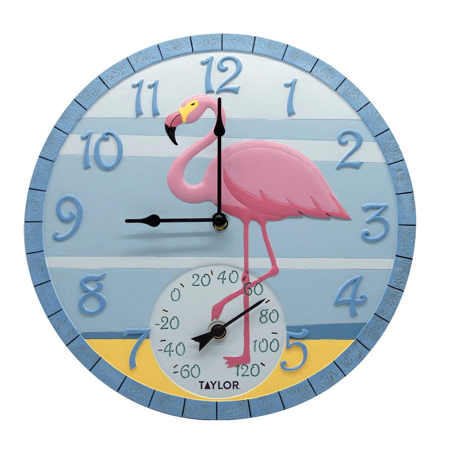 14" Flamingo Clock with Thermometer