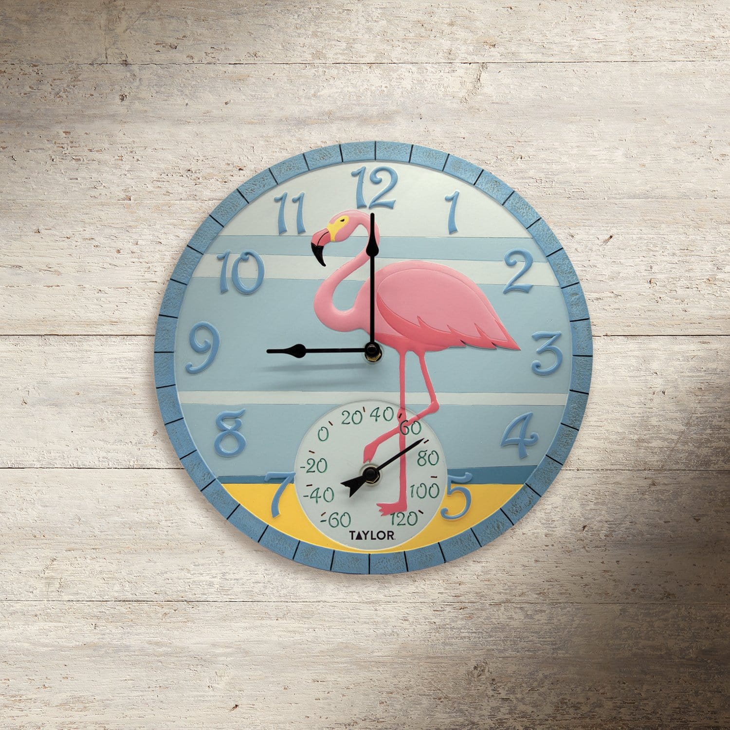 14" Flamingo Clock with Thermometer