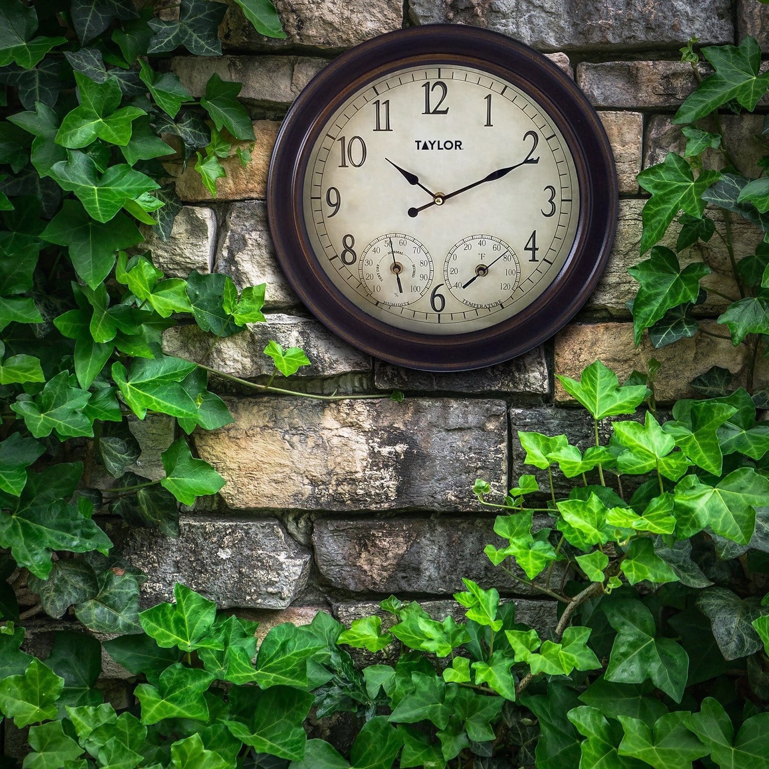 14" Metal Garden Clock with Hygrometer and Thermometer