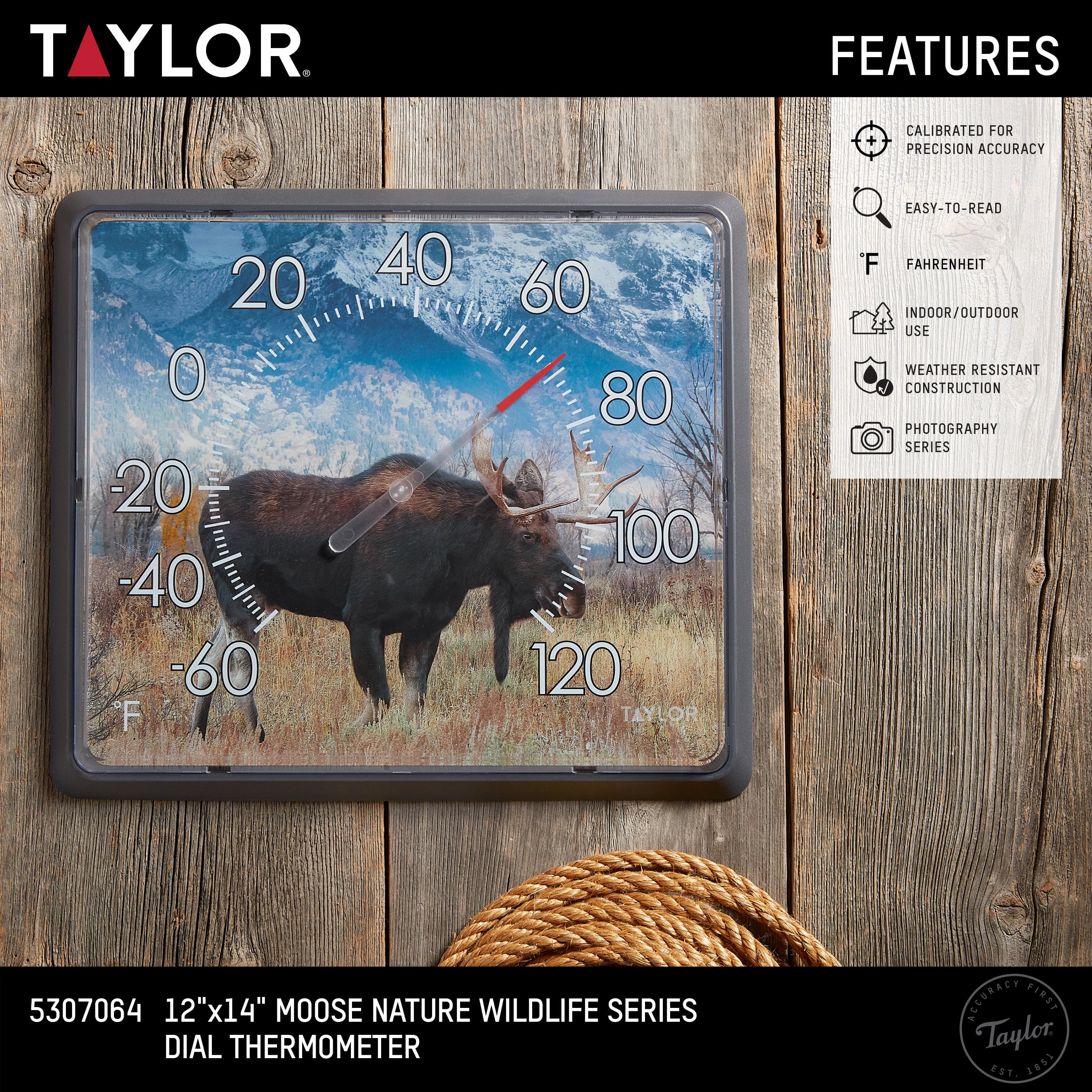 12" X 14" Dial Moose Thermometer, Nature Series