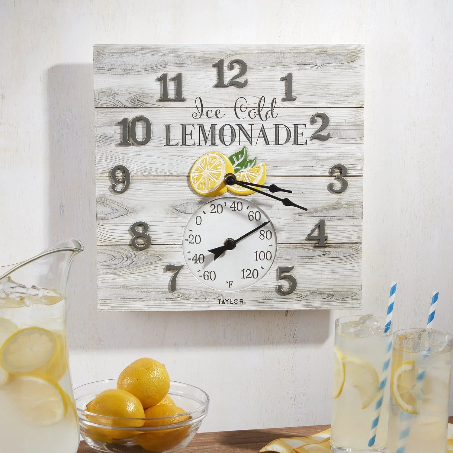 14"x14" Lemonade Clock with Thermometer 3 14"x14" Lemonade Clock with Thermometer