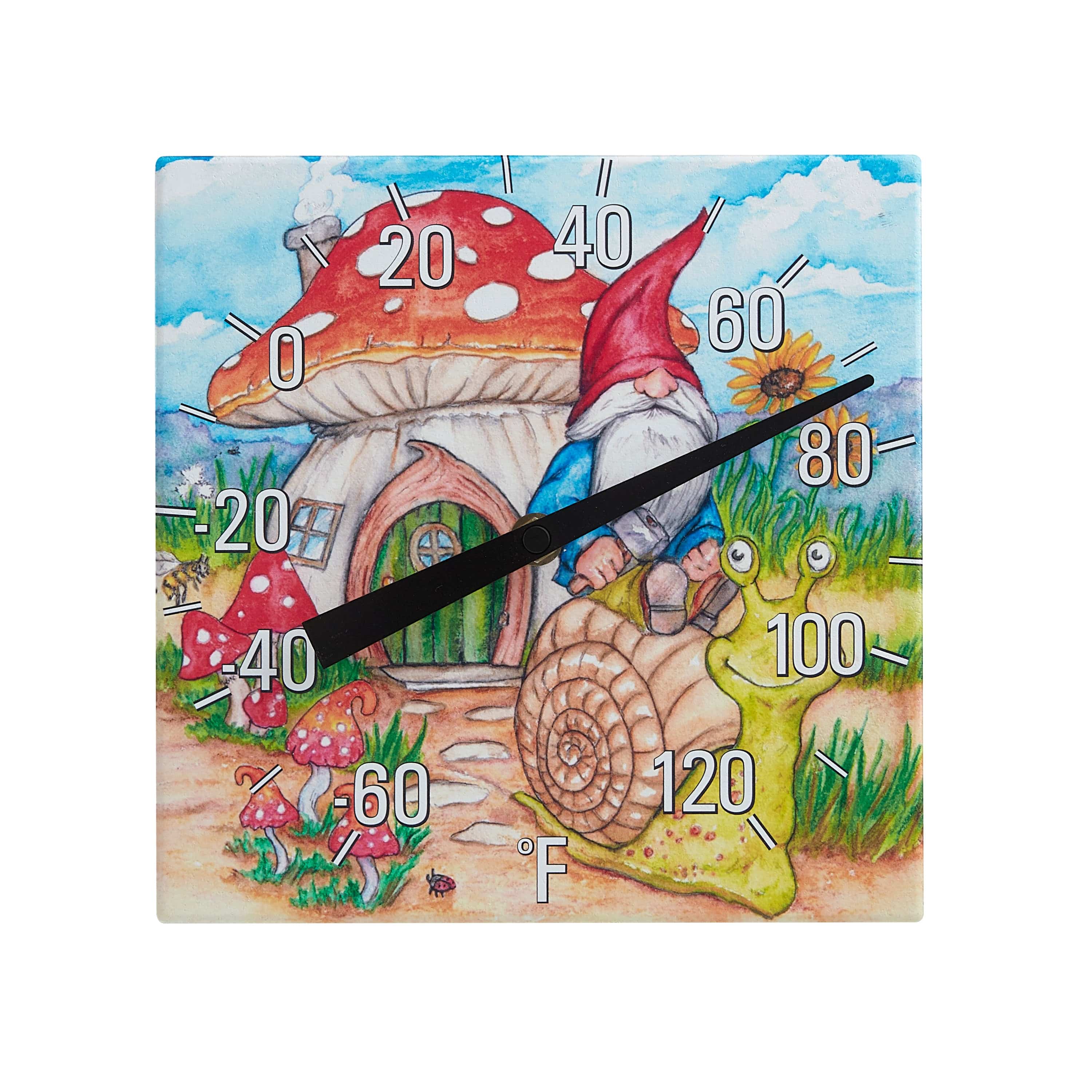 8"x8" Gnome Garden Ceramic Tabletop Thermometer