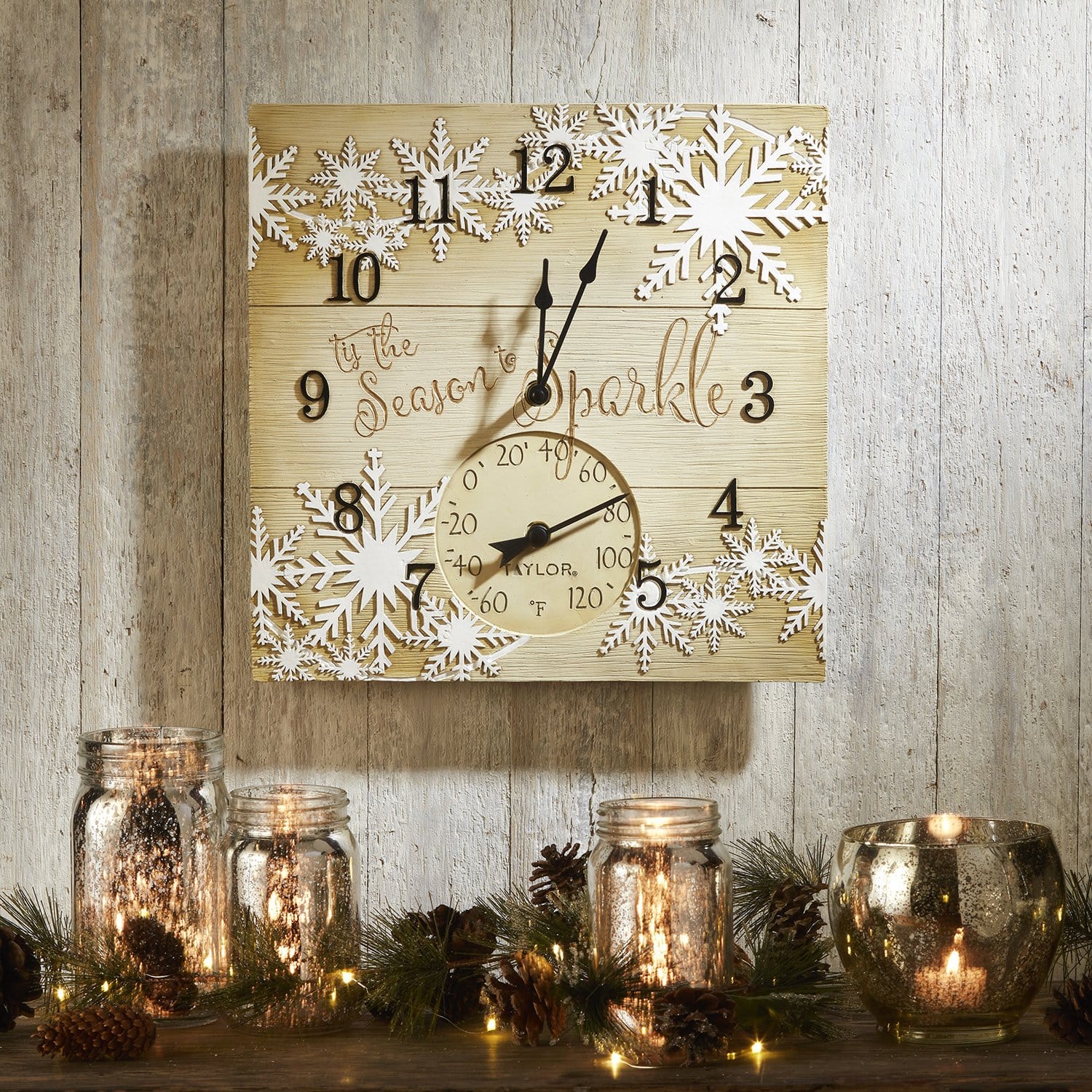 14"x14" Tis the Season to Sparkle Clock with Thermometer
