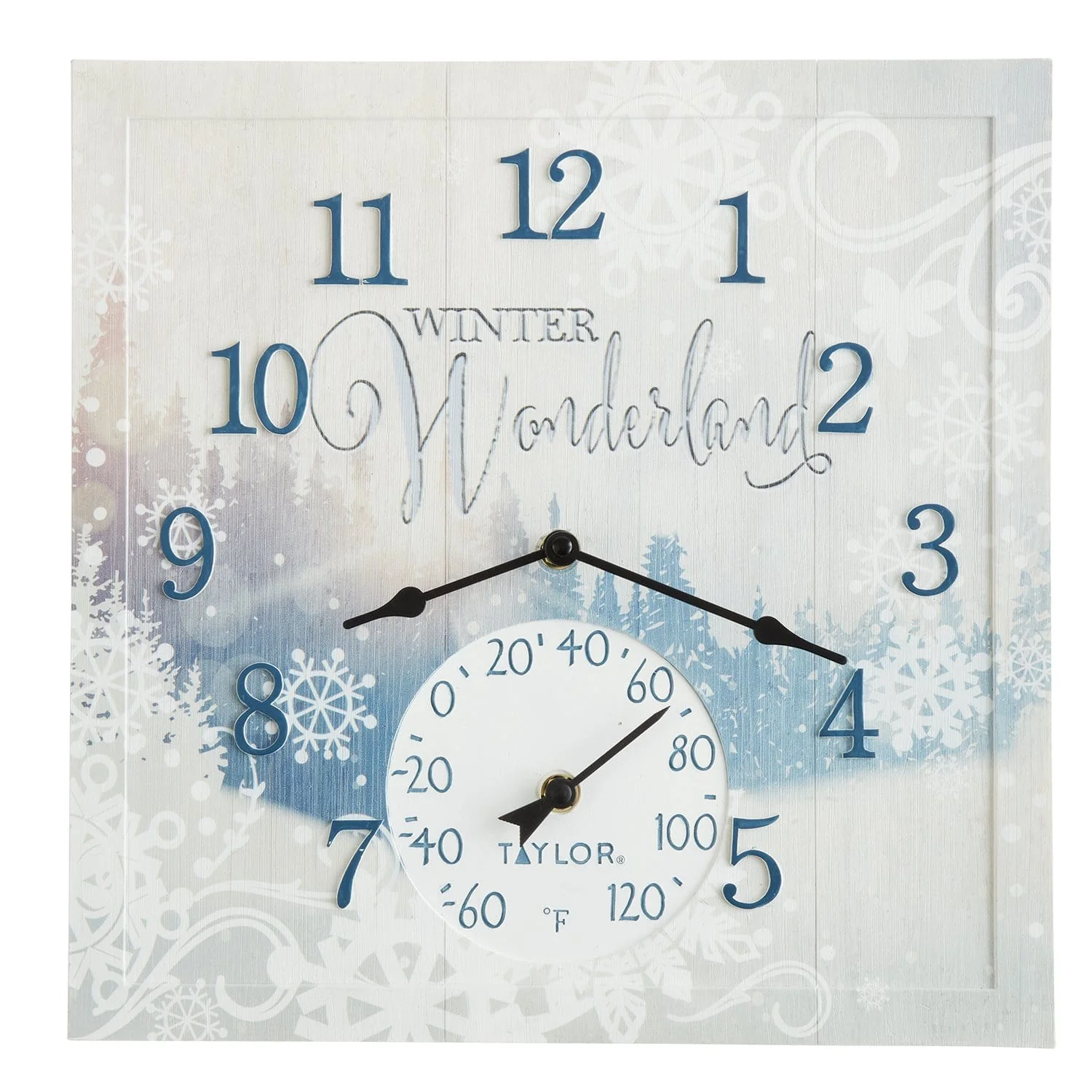 14"x14" Winter Wonderland Clock with Thermometer