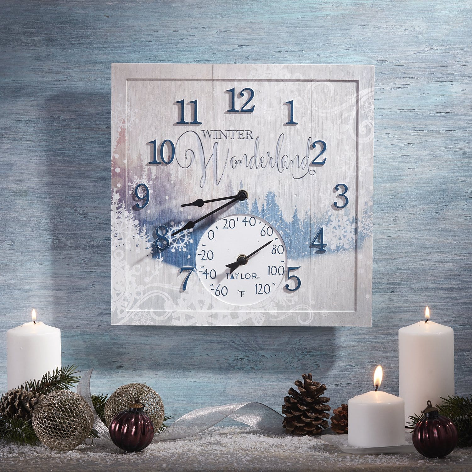 14"x14" Winter Wonderland Clock with Thermometer 3 14"x14" Winter Wonderland Clock with Thermometer