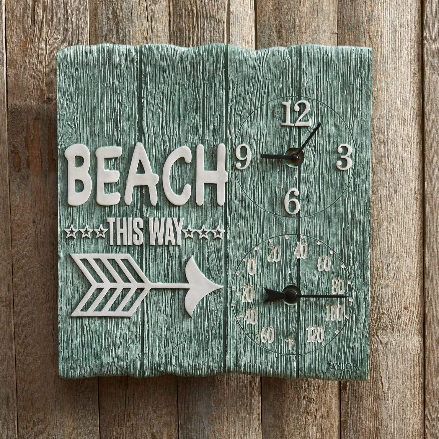 14"x14" Beach This Way Clock with Thermometer 4 14"x14" Beach This Way Clock with Thermometer