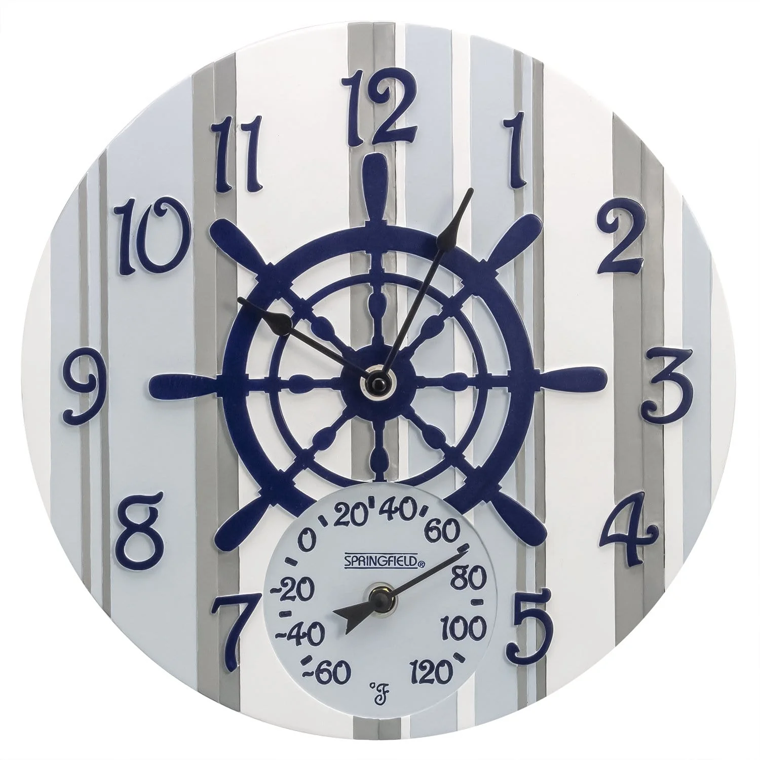 14" Decorative Poly Resin Clock with Thermometer, Captain's Wheel