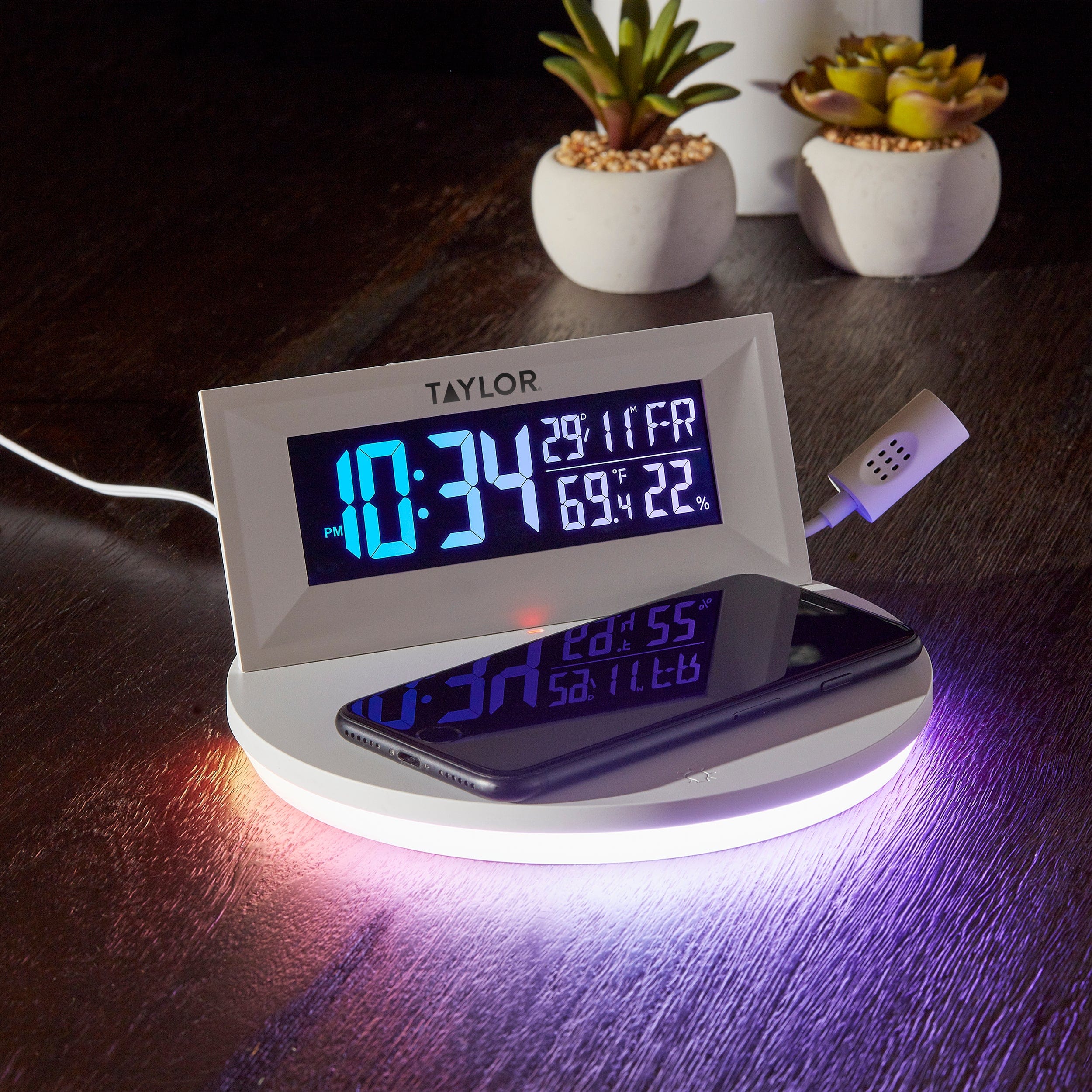 Digital Mood Light Weather Station with Wireless Cell Phone Charging Pad